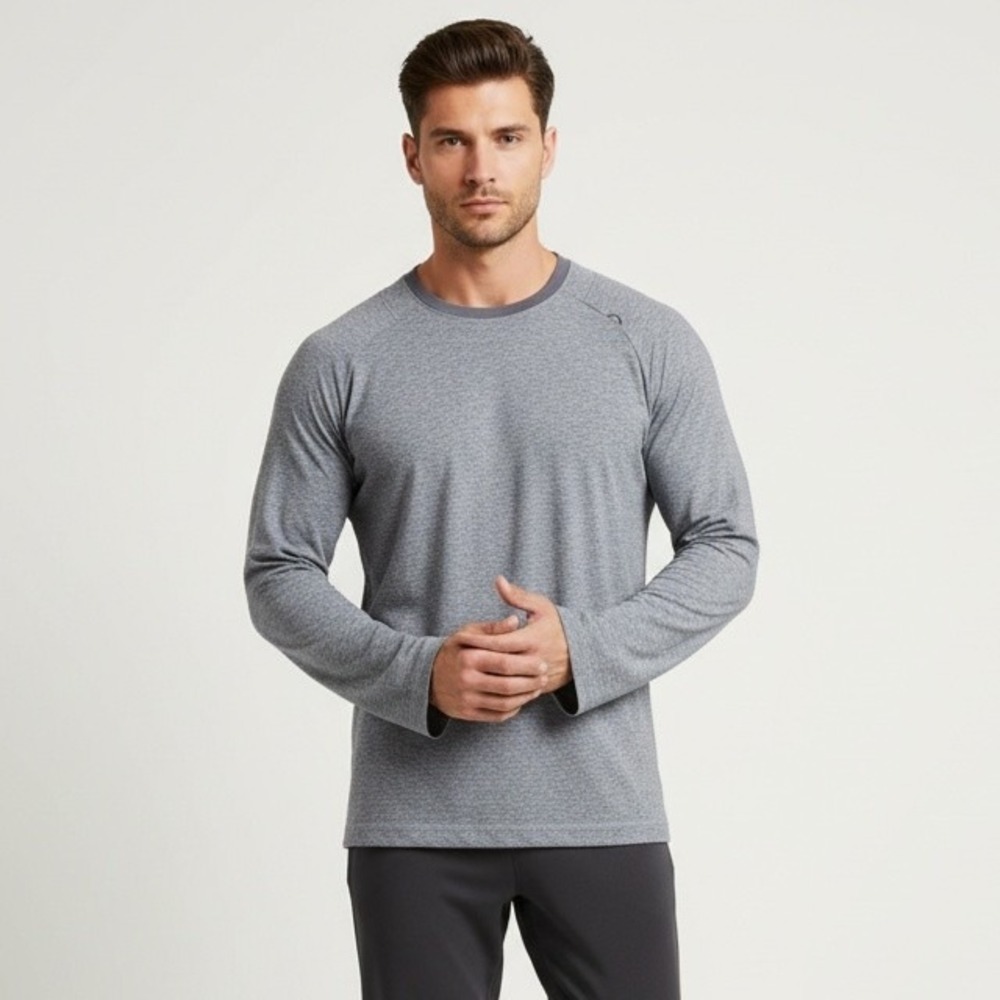Lululemon Long Sleeve Shirt Men M Gray Nulu Fabric Breathable Stretch Crew Neck